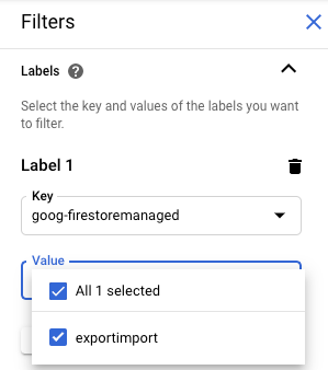 Access the goog-firestoremanaged label from the filters menu.
