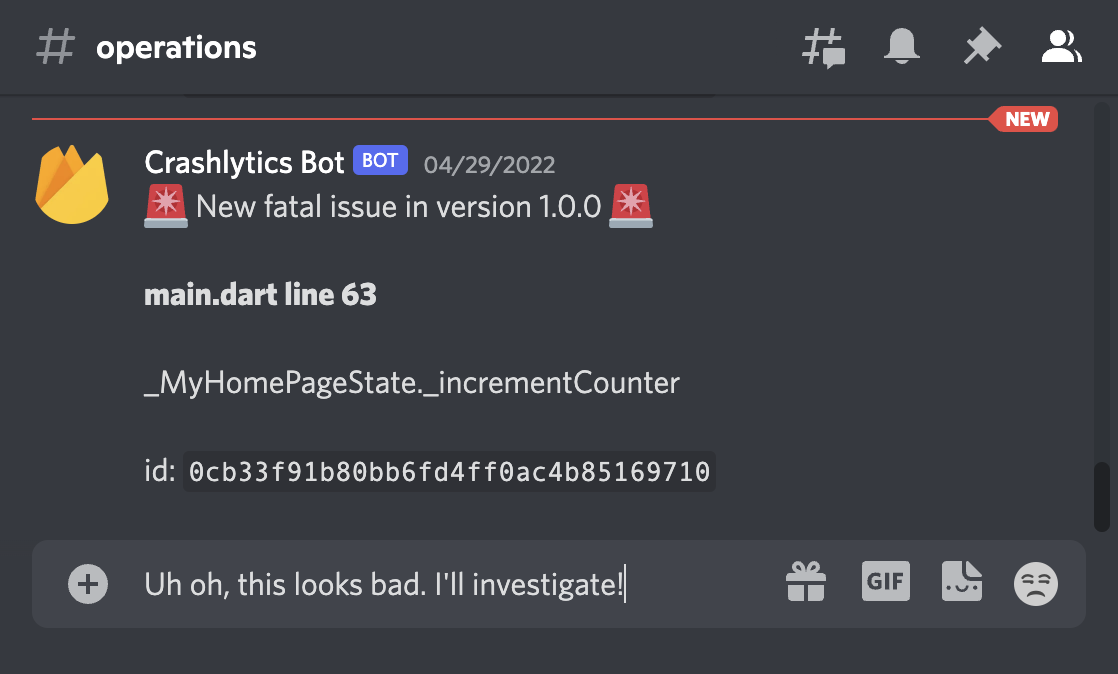 Exemplo de notificação de falha no Discord