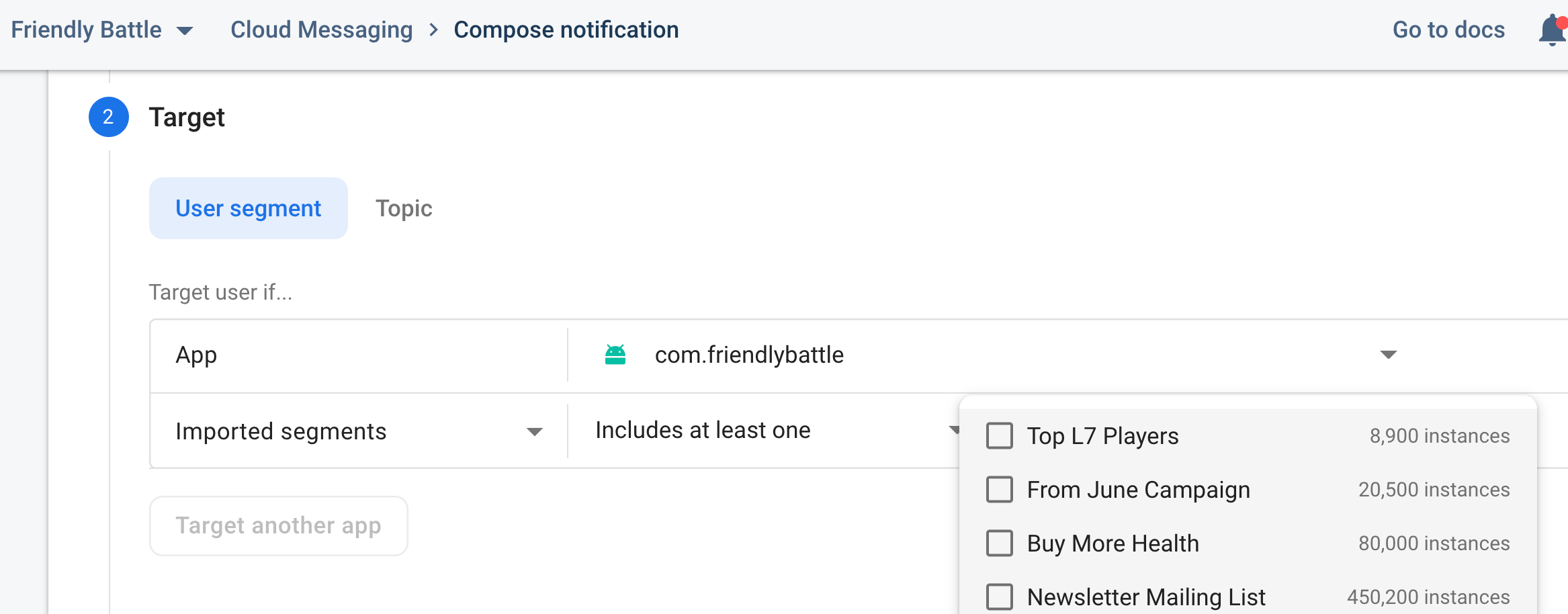 Exemple d&#39;utilisation de segments importés avec le compositeur de notifications