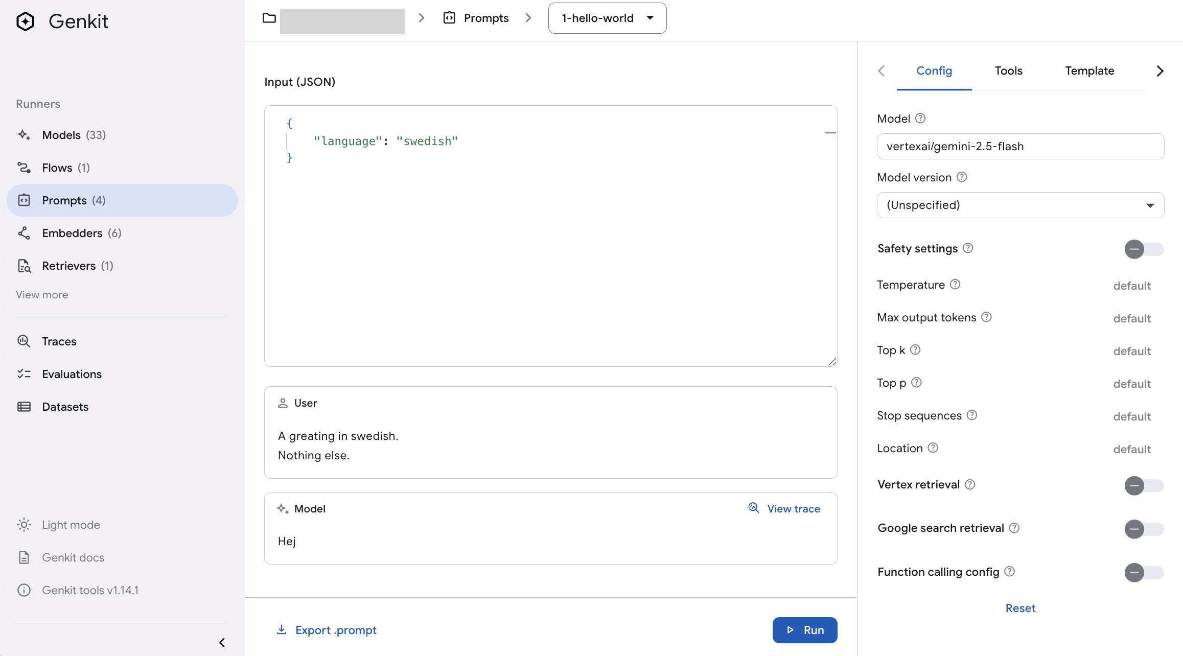 استخدام Dotprompt لإنشاء تحية باللغة السويدية