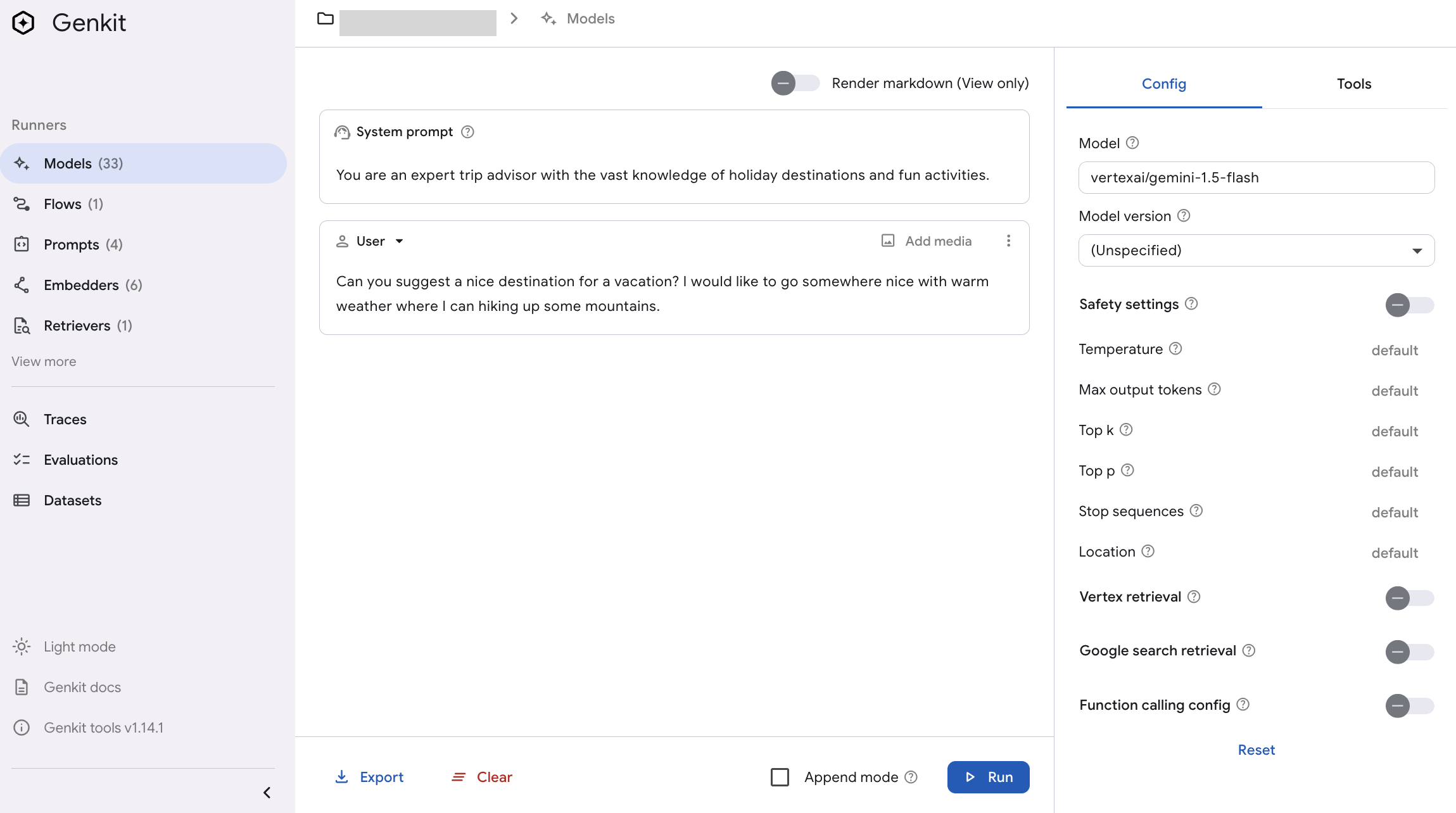 Interagire con il modello Gemini nell'interfaccia utente per sviluppatori di Genkit