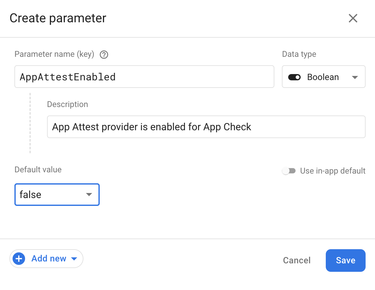 יצירת פרמטר תצורה מרחוק במסוף Firebase