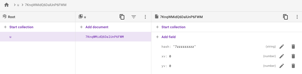Emülatörde, karma eklenmiş Firestore veritabanı ekranı