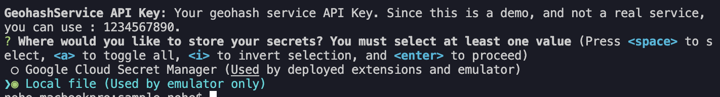 この拡張機能をインストールするときに、シークレットにローカル ファイルが使用されていることを示す拡張機能のインストール プロセスのスクリーンショット