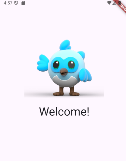 Layar selamat datang aplikasi Flutter