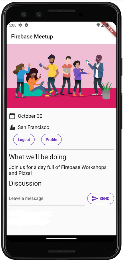Android 上集成聊天功能的该应用的主屏幕