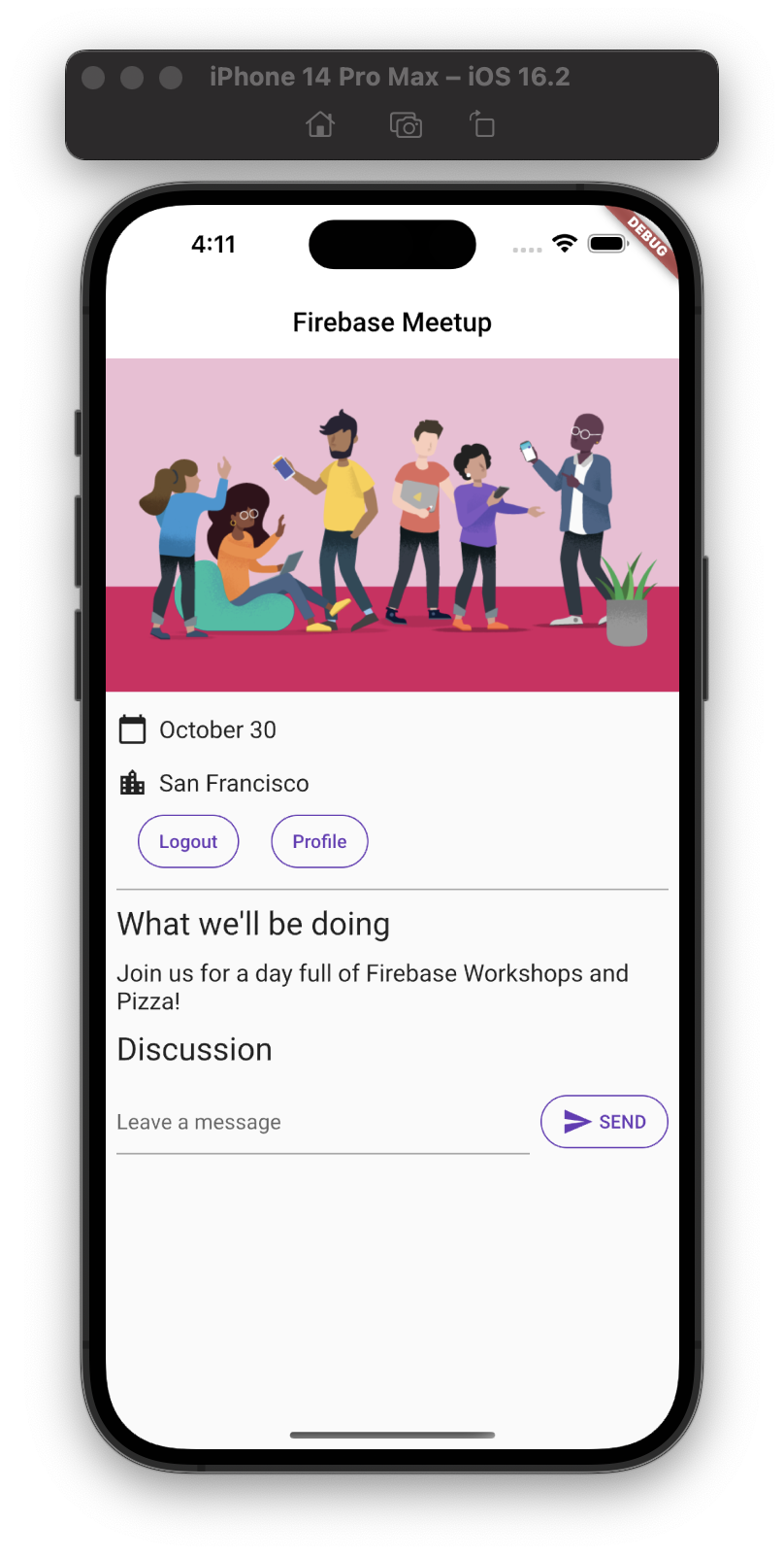 A tela inicial do app no iOS com integração ao chat