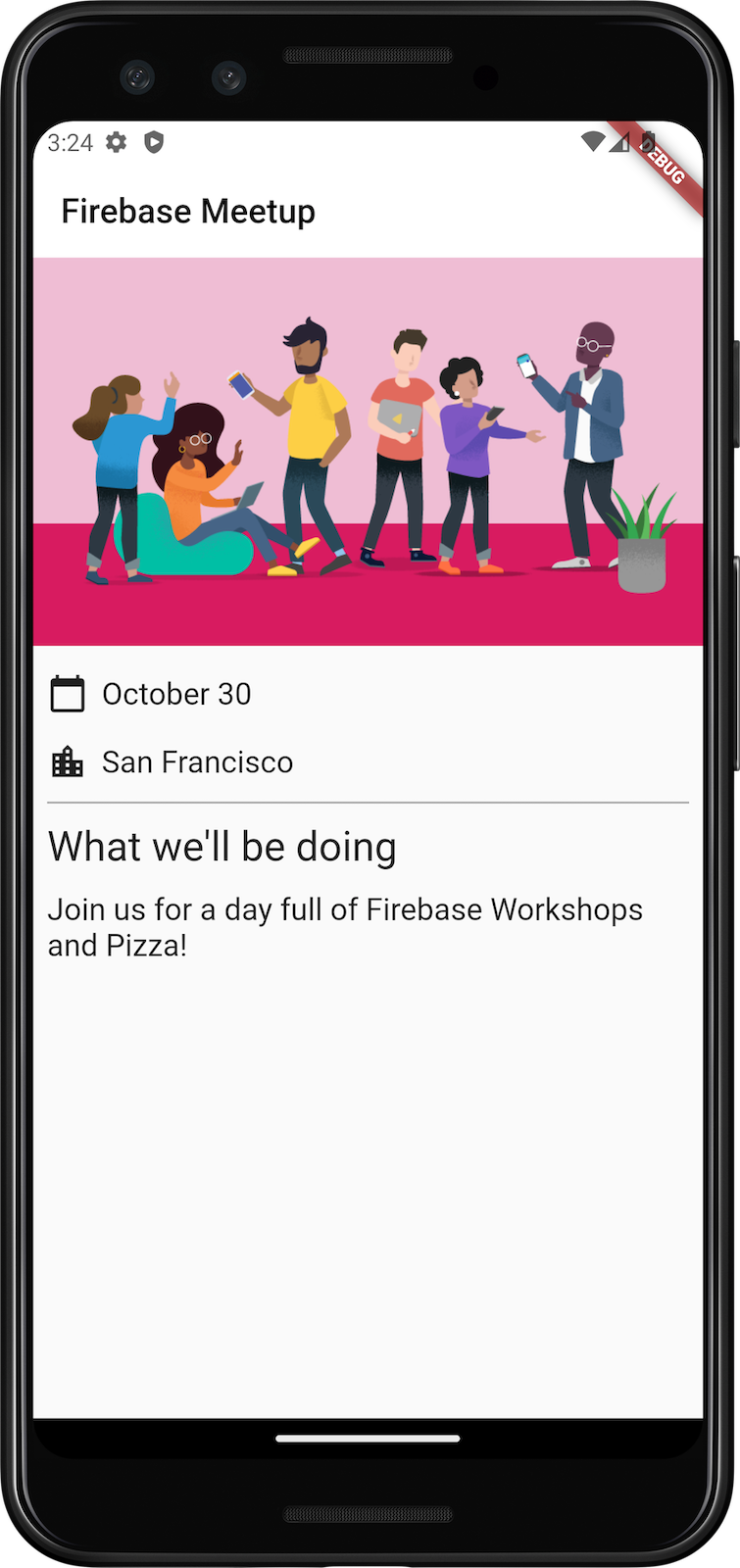 A tela inicial do app no Android