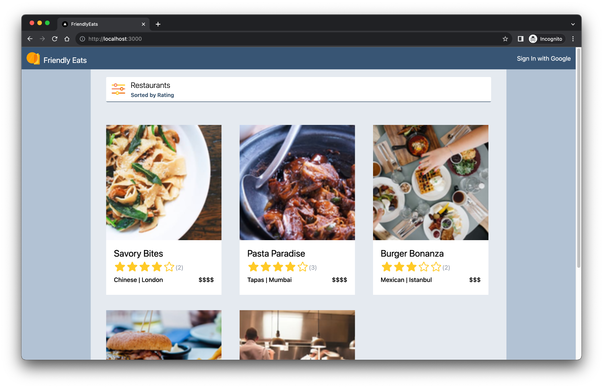 Application Web Friendly Eats