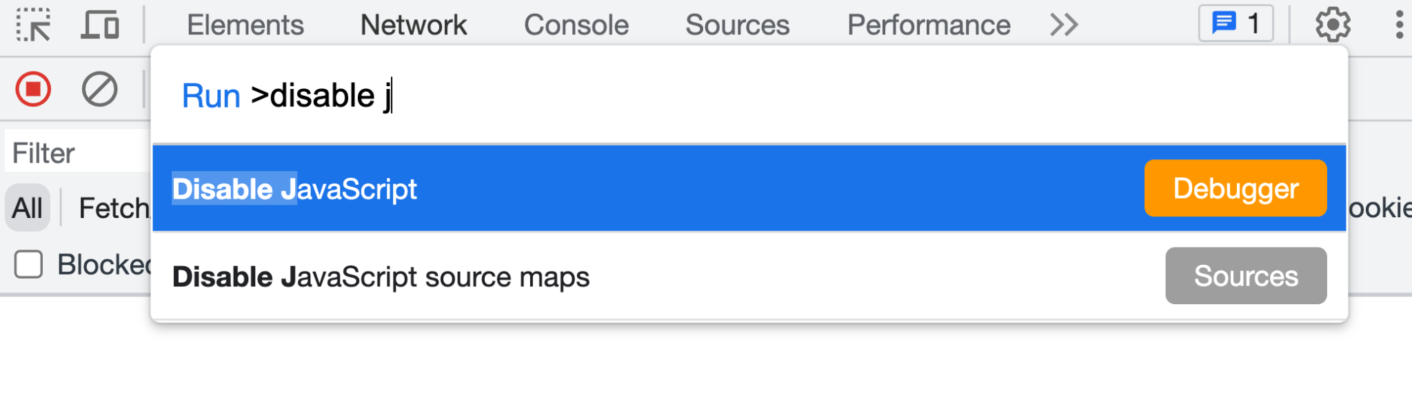 Geliştirici Araçları&#39;nda JavaScript&#39;i devre dışı bırakma