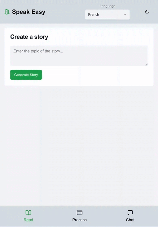 GIF animado de um app de aprendizado de idiomas