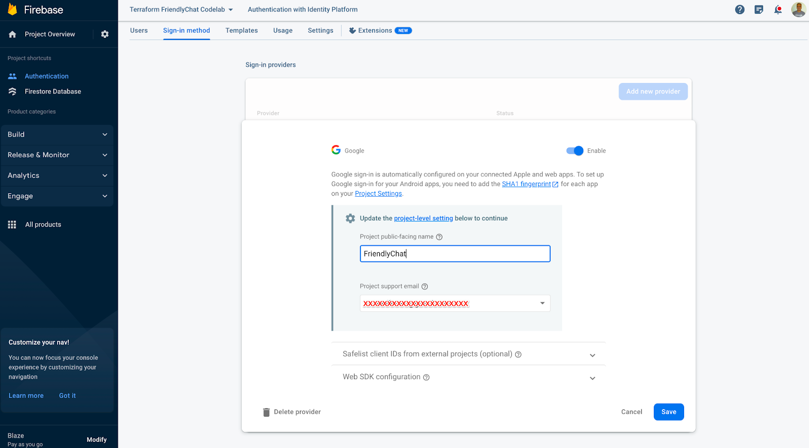 在 Firebase 控制台中設定 Firebase 驗證