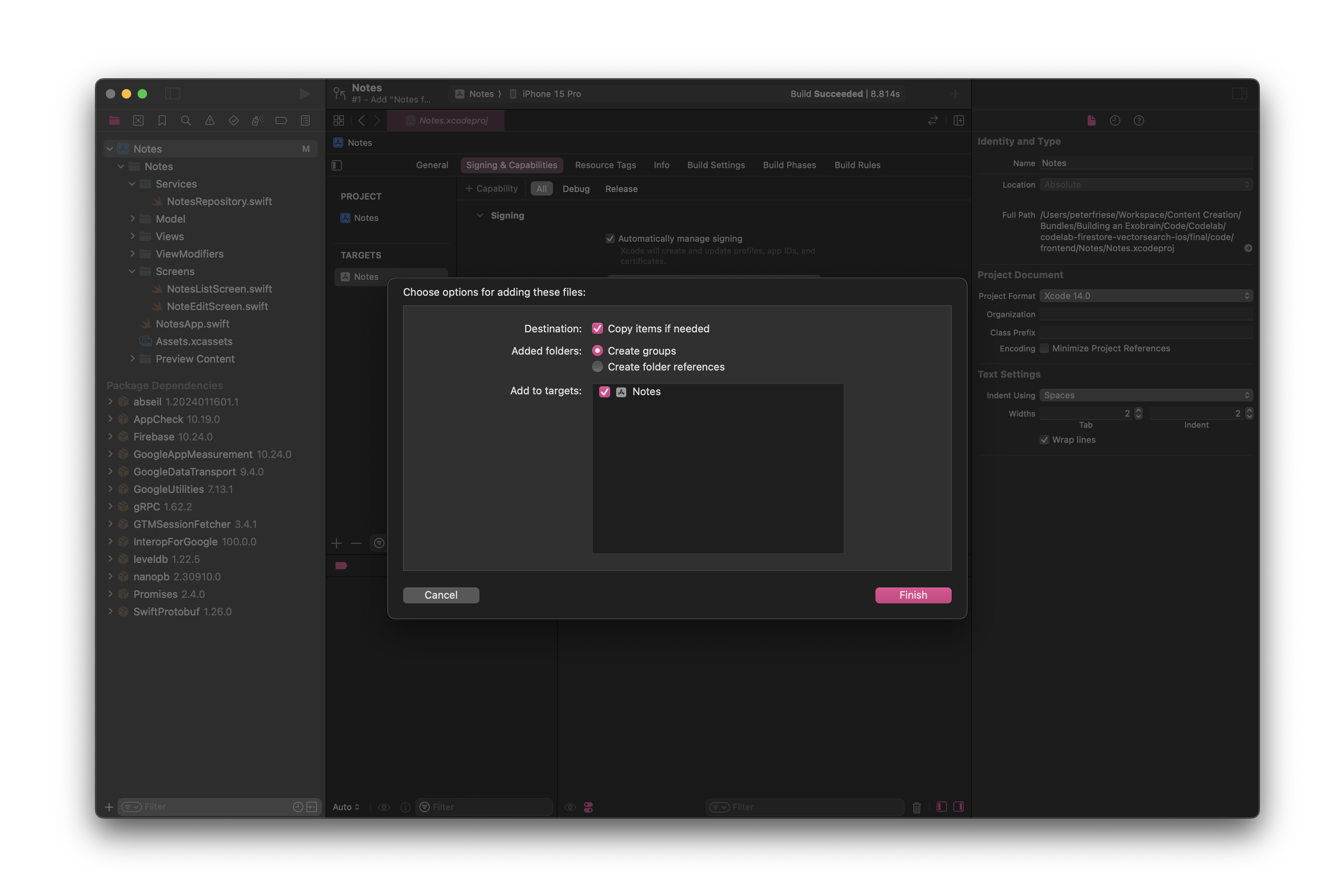 „Bei Bedarf kopieren“ im Dialogfeld „Optionen zum Hinzufügen von Dateien auswählen“ auswählen