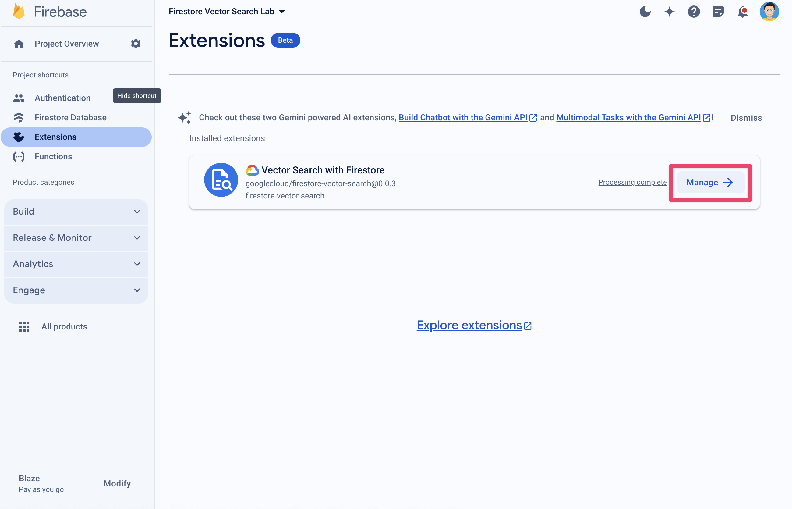 Mengelola ekstensi Vector Search dengan Firestore
