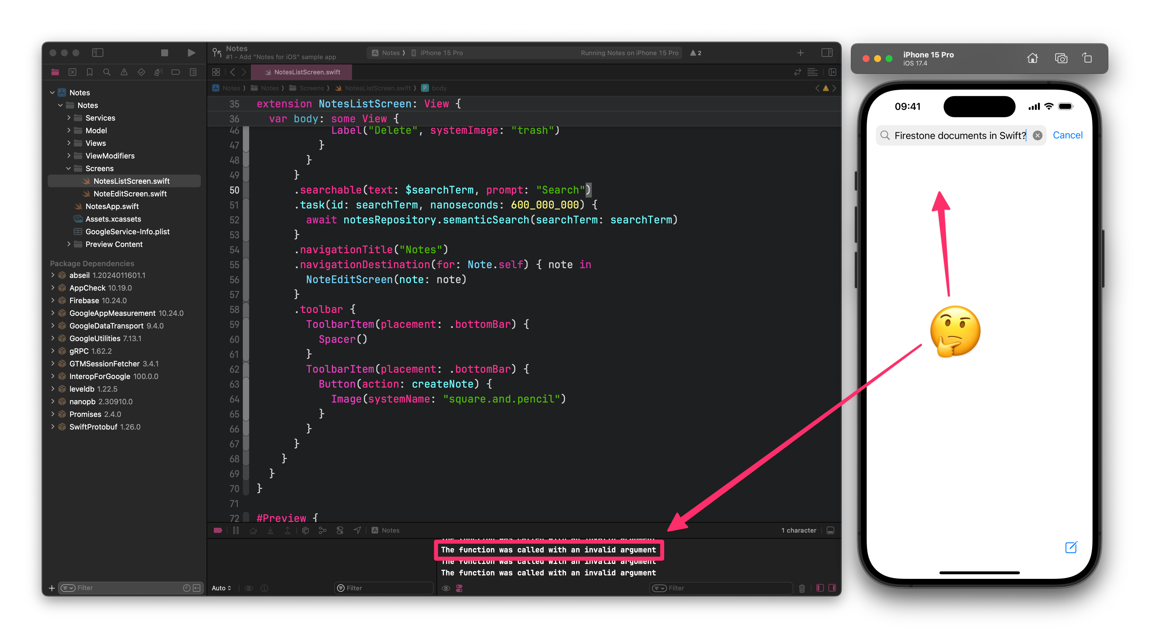 Приложение «Заметки» с пустым списком результатов