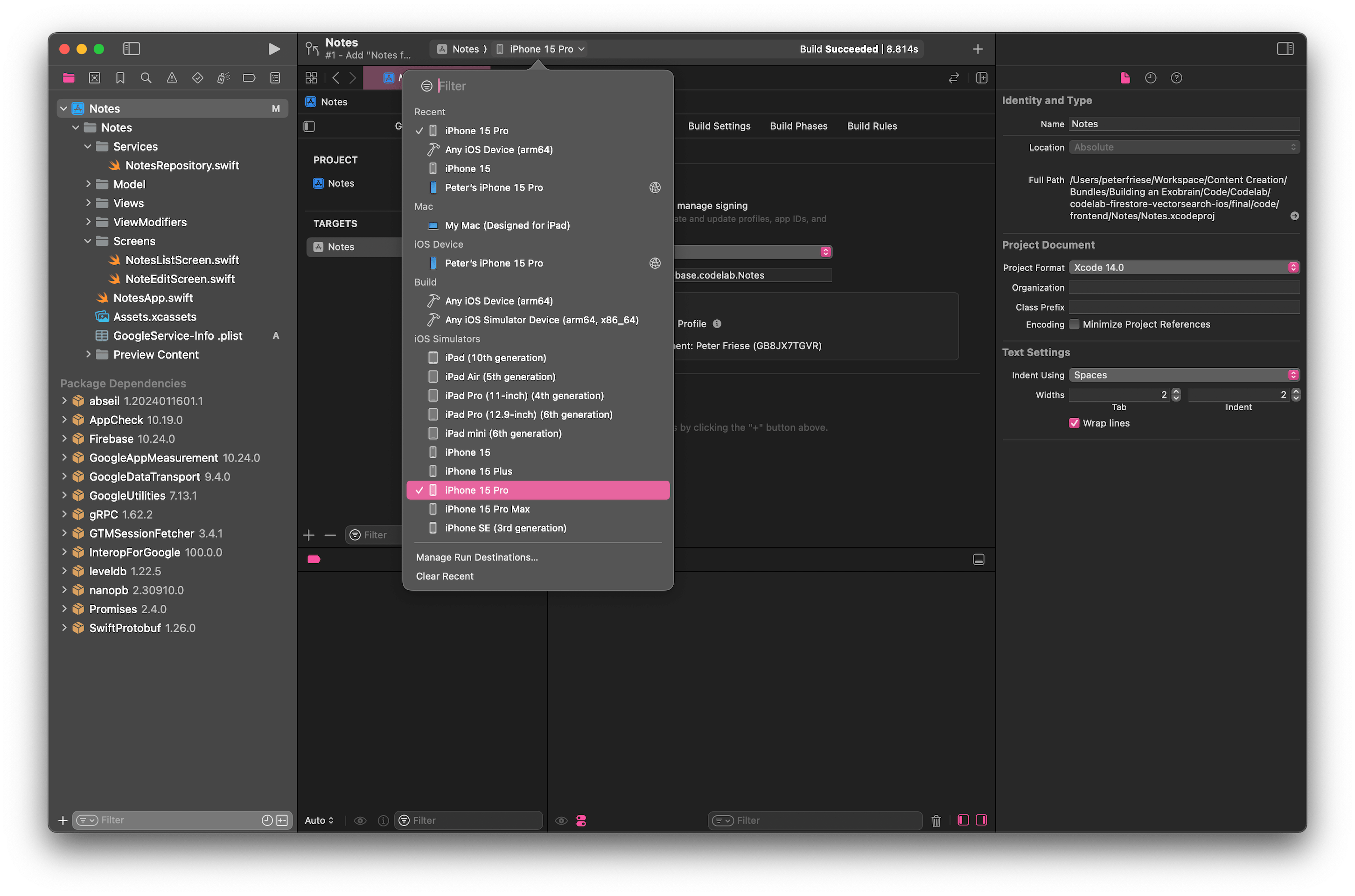 在“运行目的地”下拉菜单中选择 iOS 模拟器