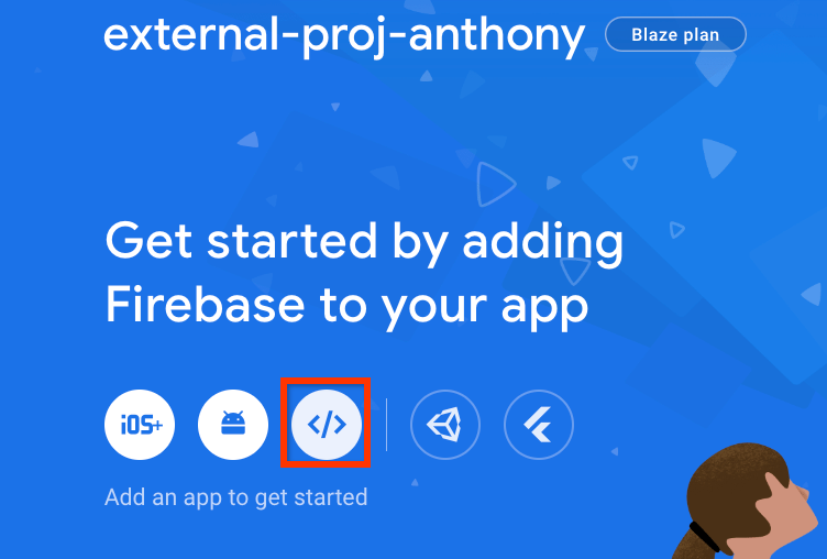 Firebase projesinin üst kısmındaki Web düğmesi