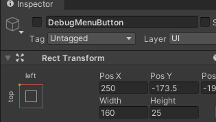 La pestaña Inspector de DebugMenuButton\ncon casilla de verificación