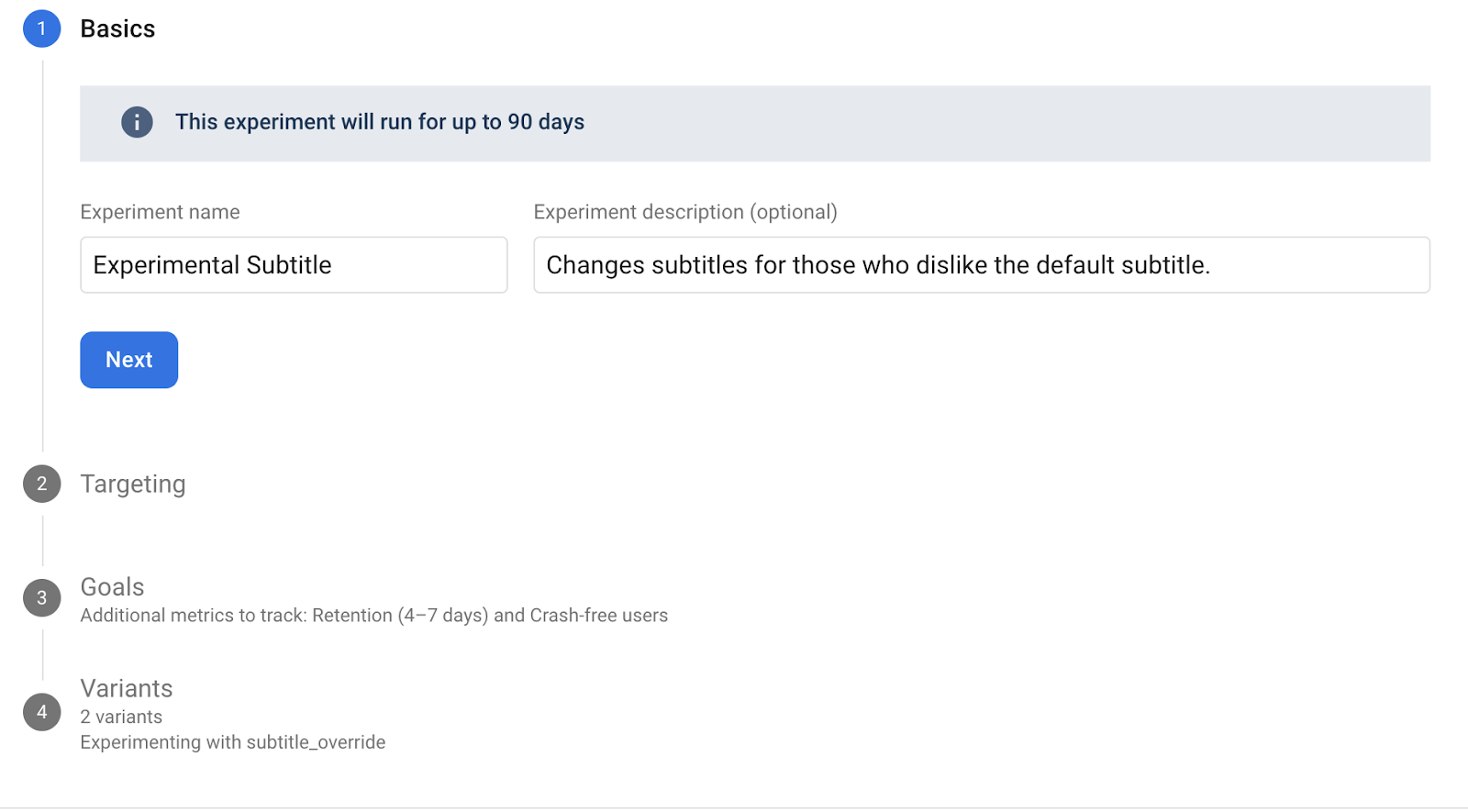 Experiment name and description\nsection