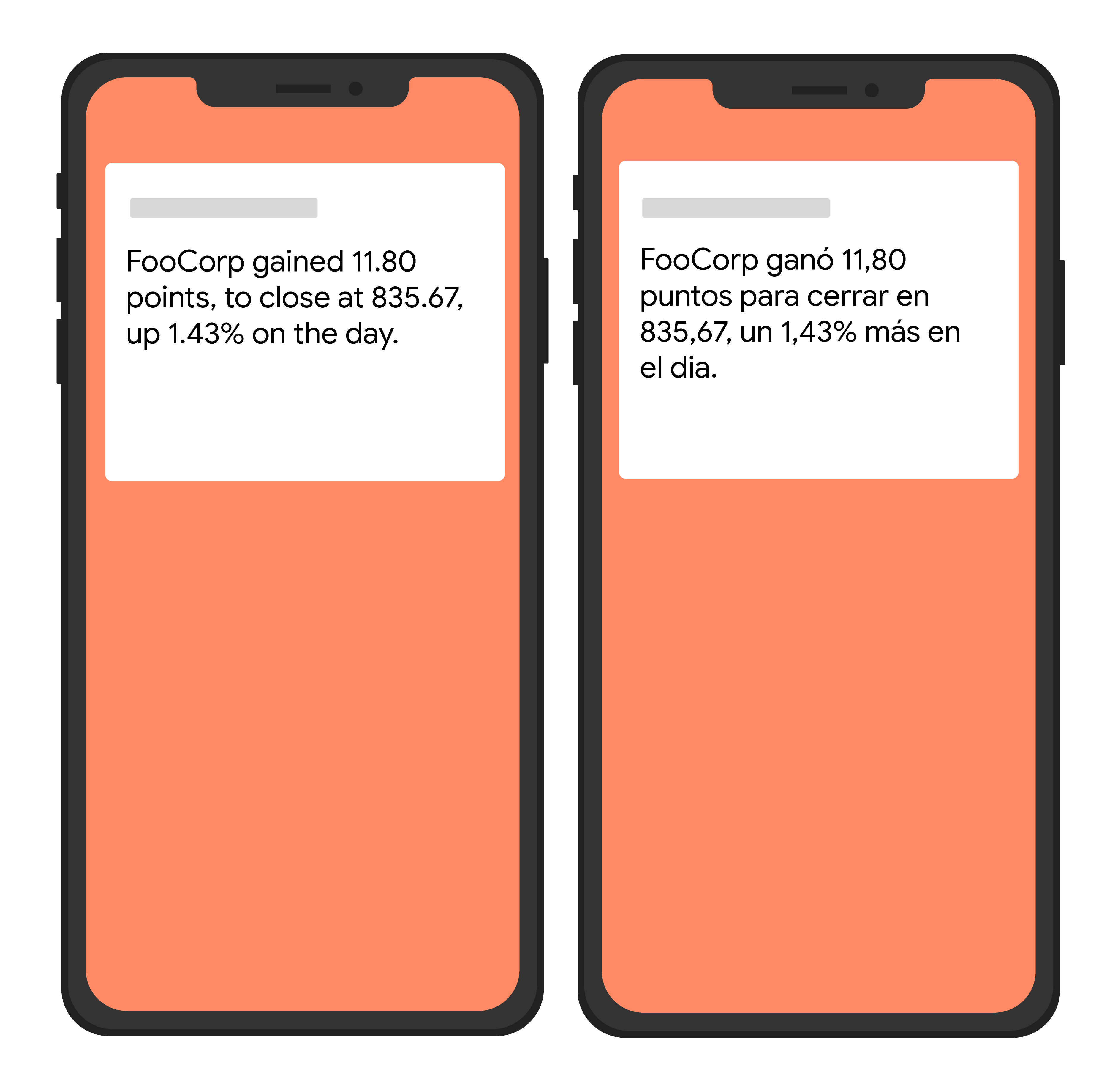 Gambar sederhana dari dua perangkat yang menampilkan teks dalam bahasa Inggris dan Spanyol