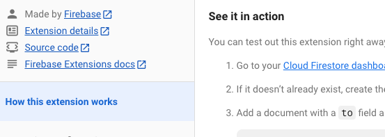 Image of post-install content in Firebase console