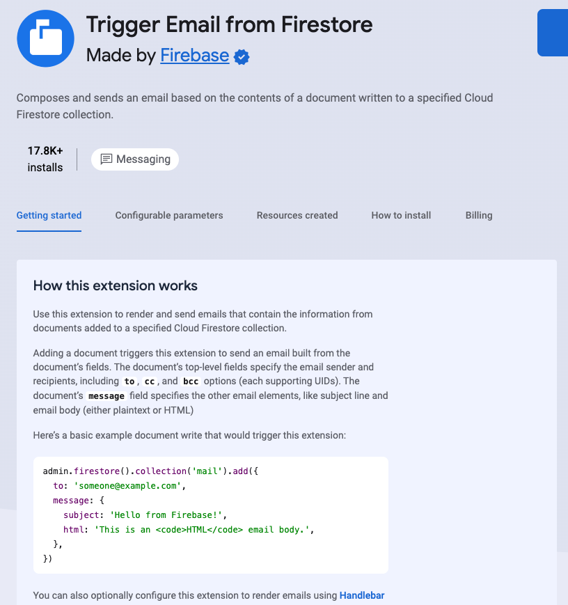 Grande image du contenu de préinstallation dans la console Firebase