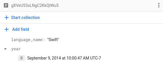 Un documento Firestore con un nome di attributo in formato snake_case
