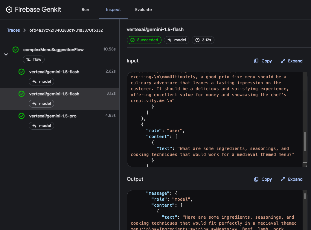 Screenshot of the trace inspector