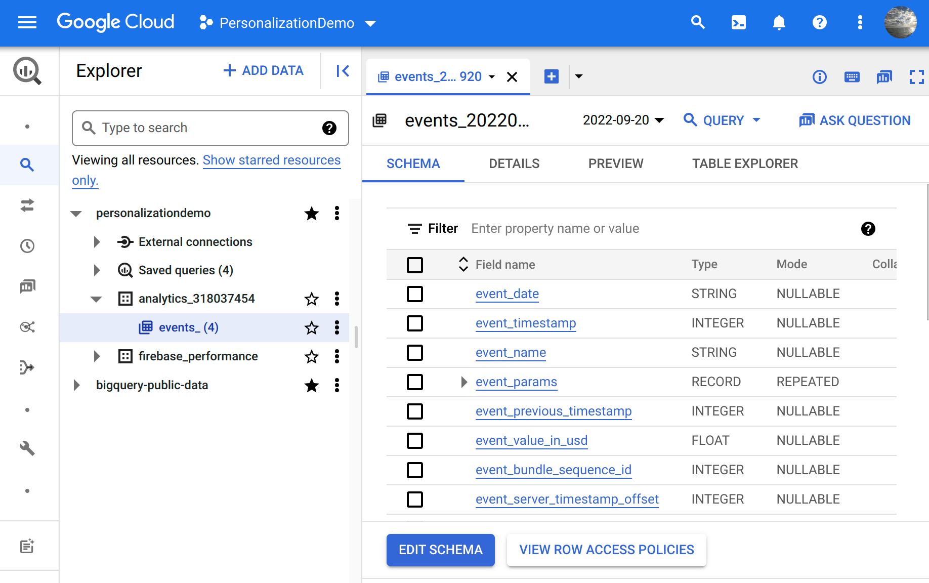 Dostęp do zdarzeń personalizacji w konsoli Cloud