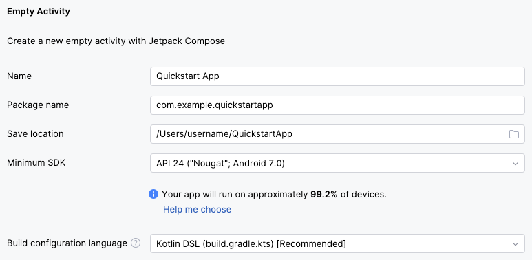 Android Studio new project dialog