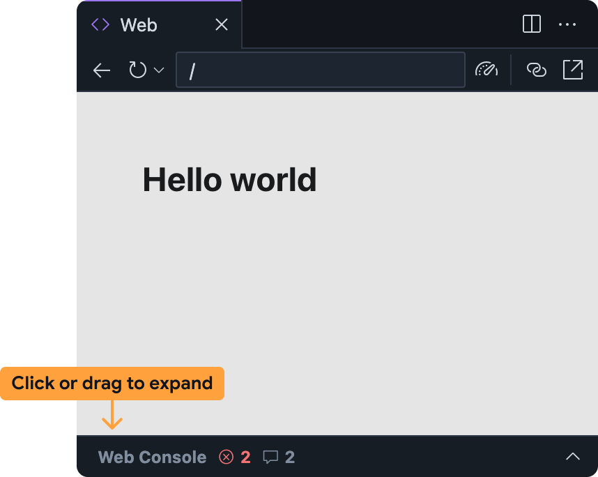 Minimized console bar in the Firebase Studio web
preview