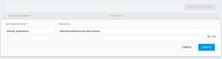 Analytics user property configuration.